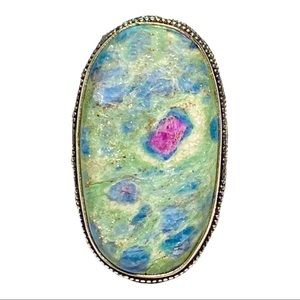Natural Ruby Zoisite Gemstone in a Handmade 925 Stamped Ring
